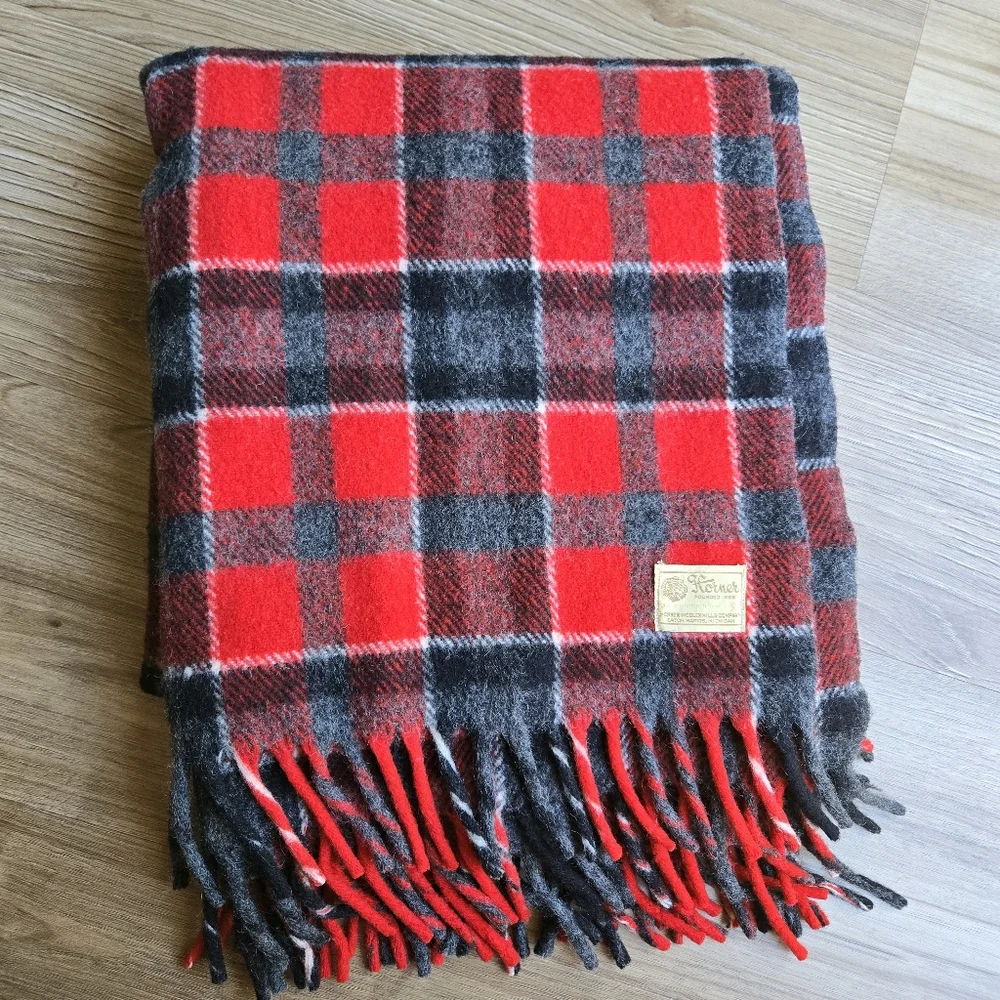 Red Plaid Woven Horner Woolen Mills Wool Blanket 54”x61”-Eaton Rapids, Michigan - Picture 1 of 6